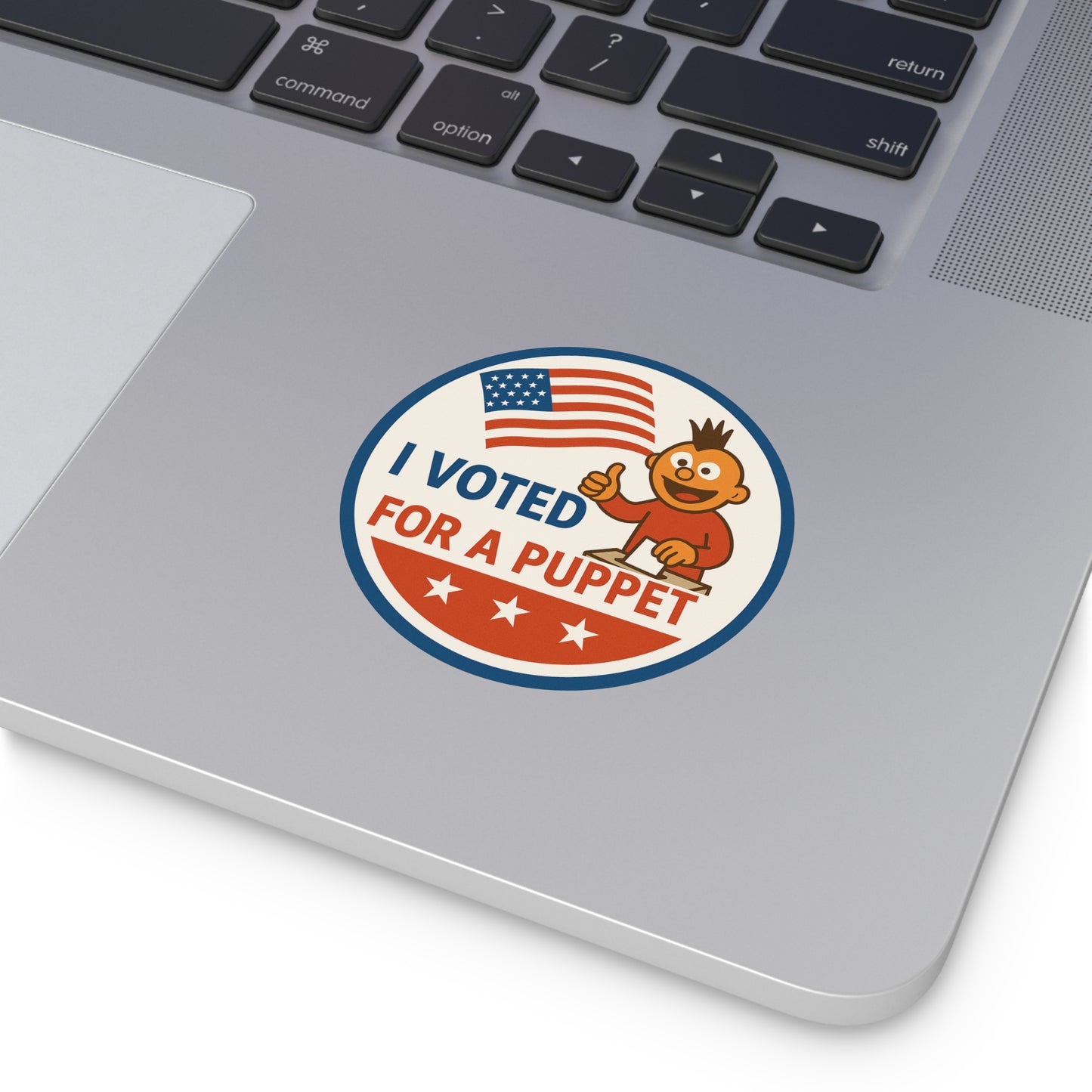 I Voted for a Puppet 3” Round Vinyl Sticker | Political Humor
