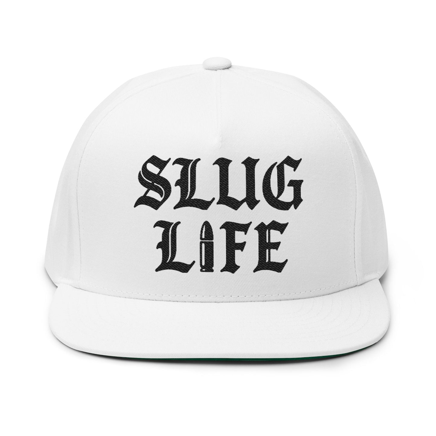 White cap with 'SLUG LIFE' text on a white background