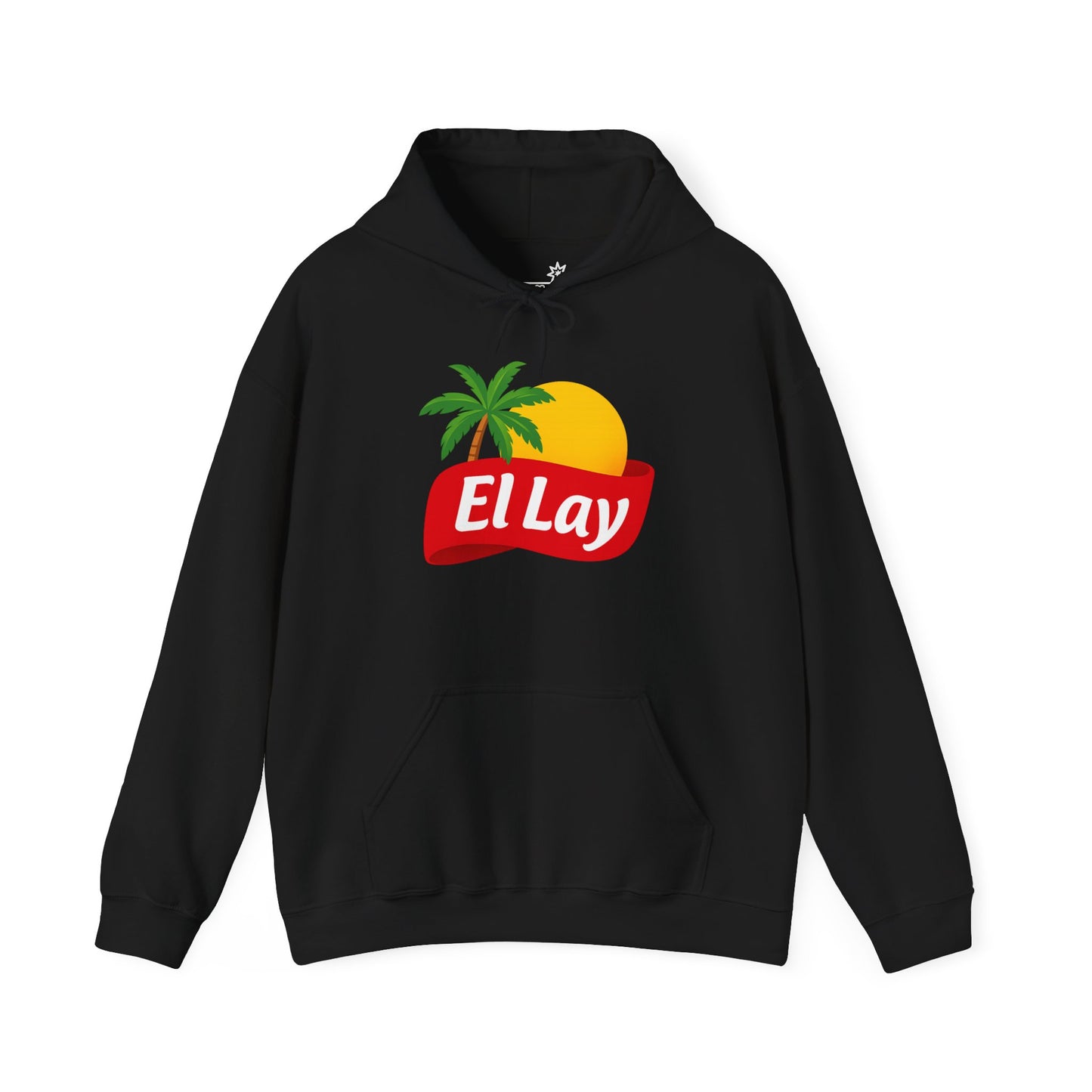 Black hoodie with ‘El Lay’ logo and sun and palm tree