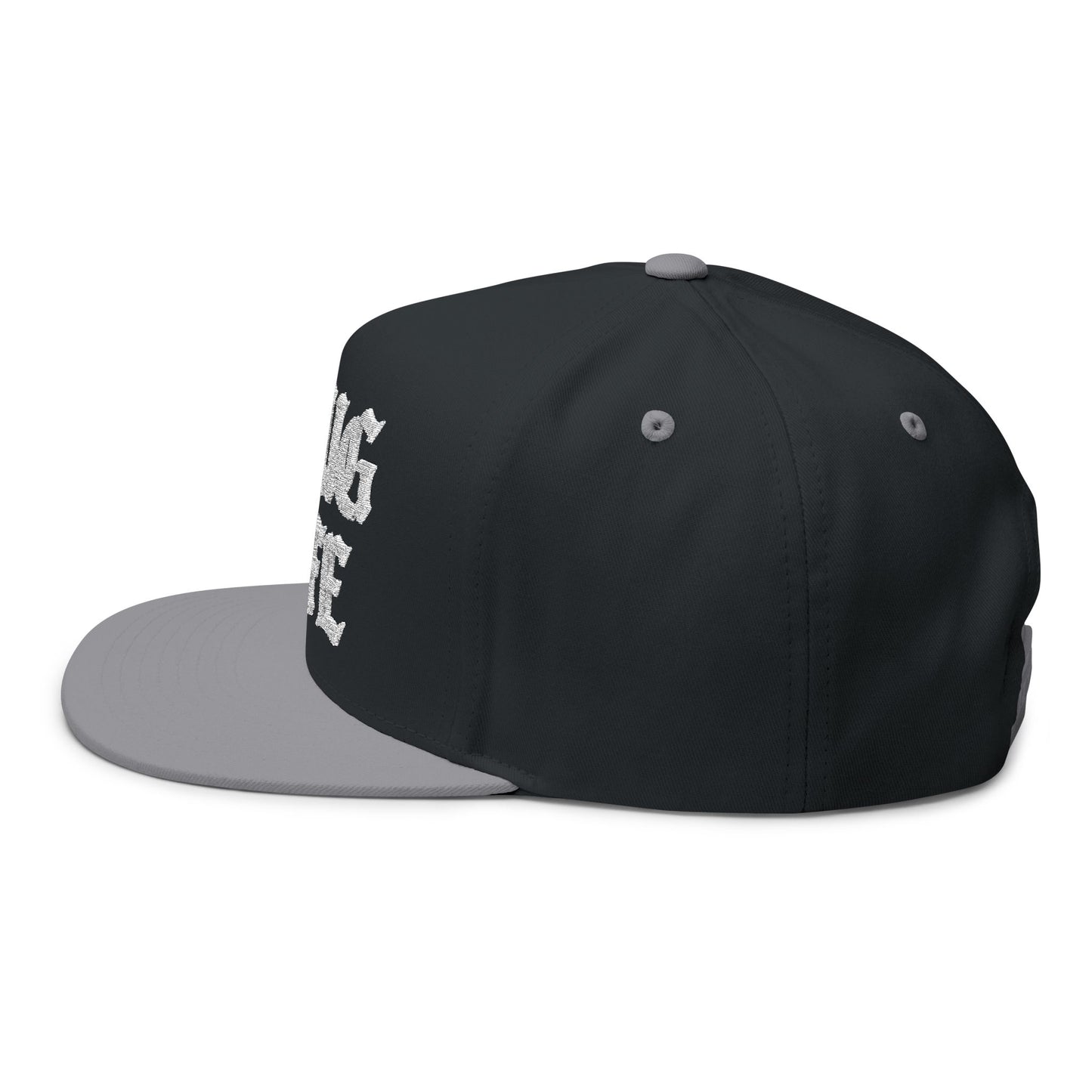 Slug Life Embroidered Flat Bill Cap | Gothic White Text Snapback