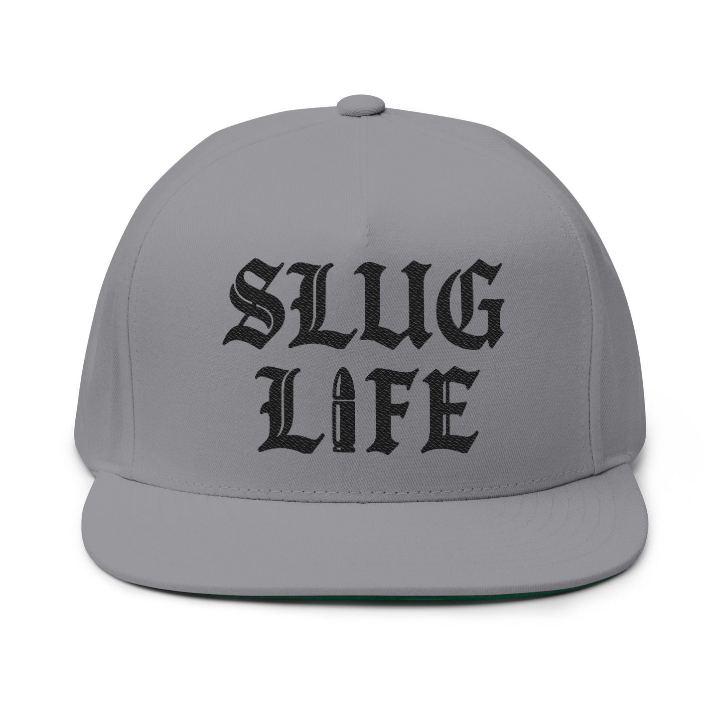 Gray cap with 'SLUG LIFE' text on a white background
