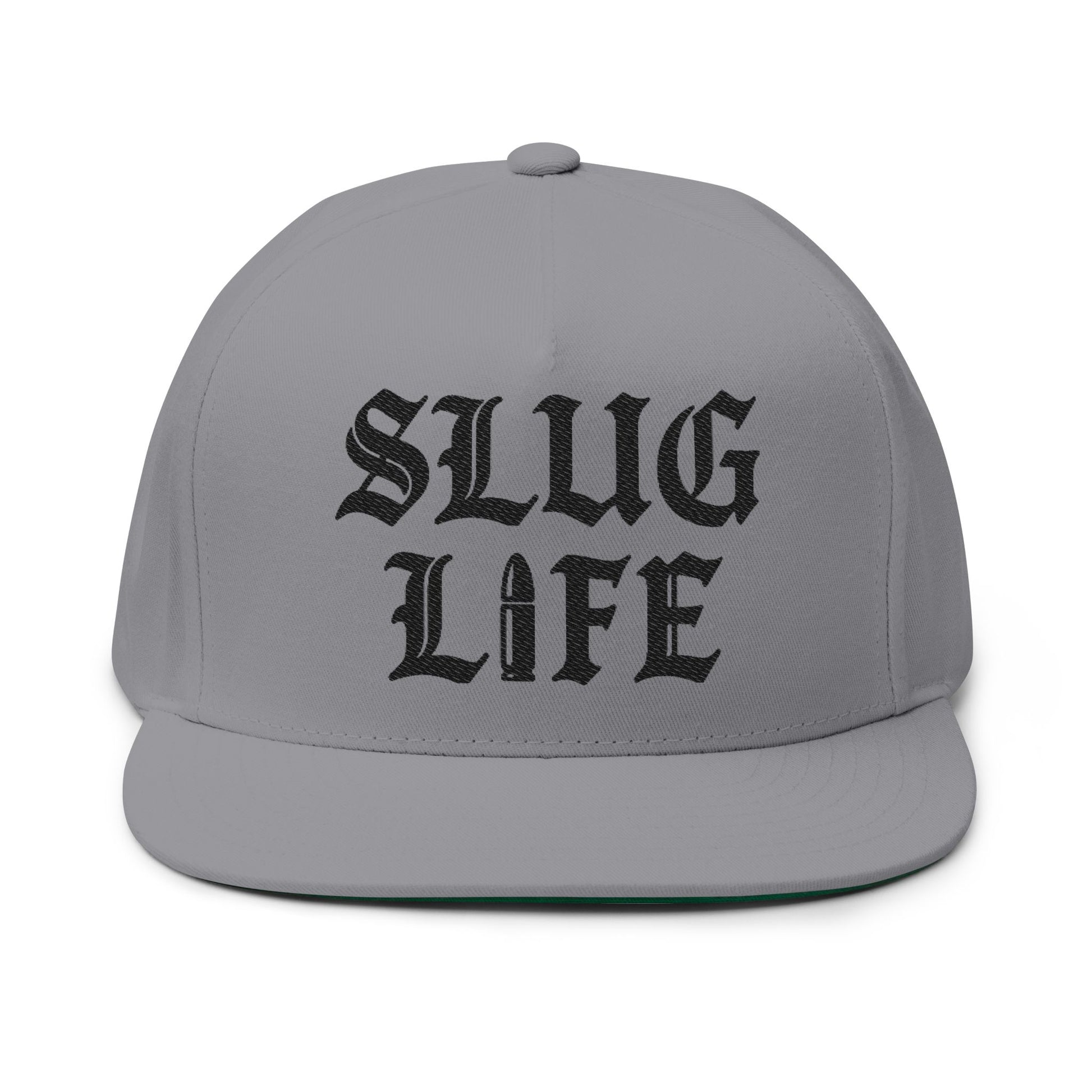 Gray cap with 'SLUG LIFE' text on a white background