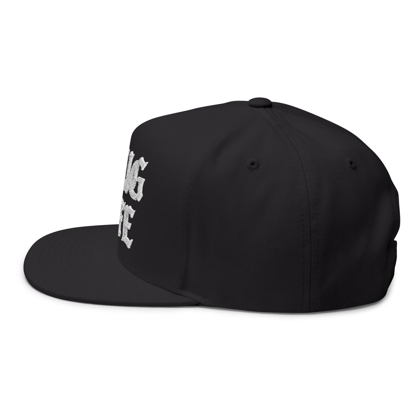 Slug Life Embroidered Flat Bill Cap | Gothic White Text Snapback