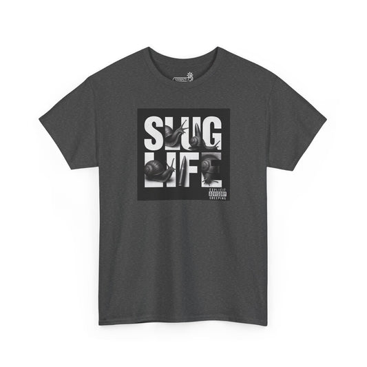 Gray t-shirt with album cover 'SLUG LIFE' graphic 